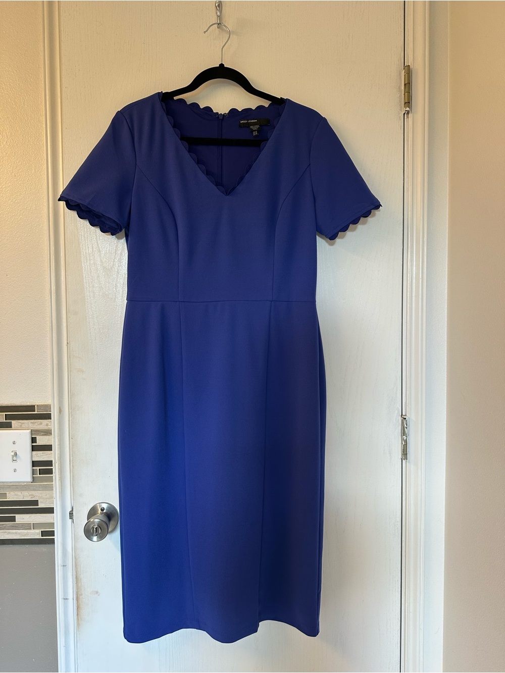 Maggy London Royal Blue Scallop-Trim Midi Sheath Dress